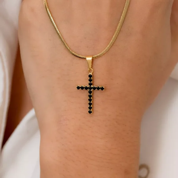 Dije cruz circonias mediana negra - Imagen 2