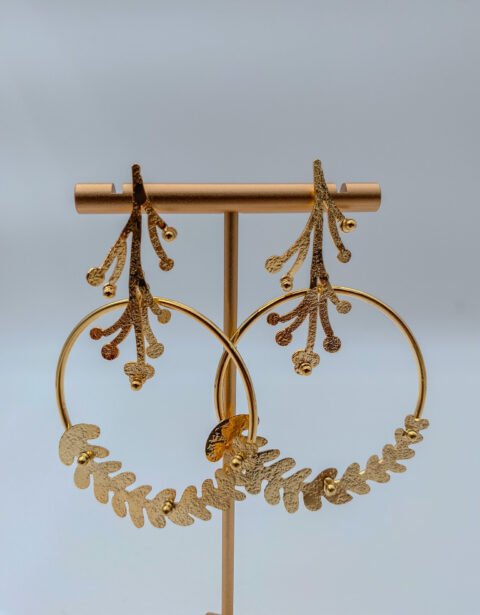 Arete Bronce Hojas Baño 24K