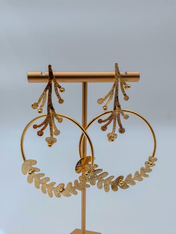 Arete Bronce Hojas Baño 24K