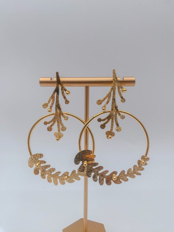 Arete Bronce Hojas Baño 24K - Imagen 2