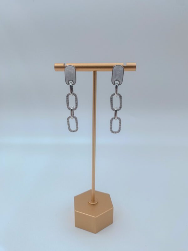 Aretes Rodio Cuadros Plateado - Imagen 2