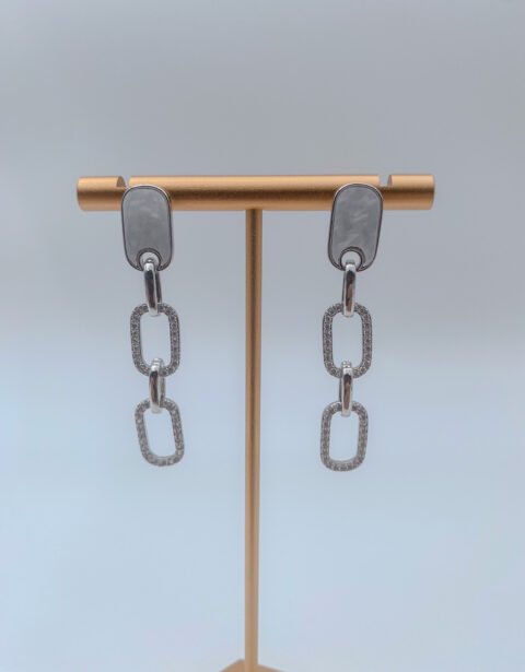 Aretes Rodio Cuadros Plateado