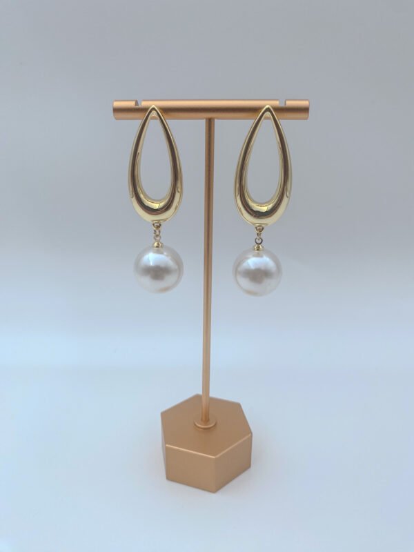 Arete Bronce Perla Alargado Baño 24K - Imagen 2
