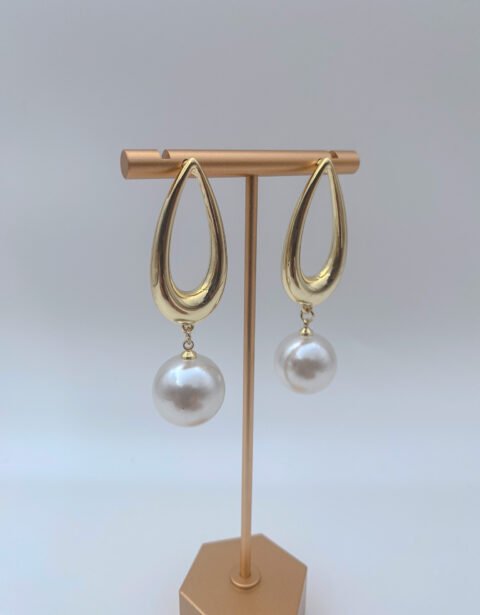 Arete Bronce Perla Alargado Baño 24K