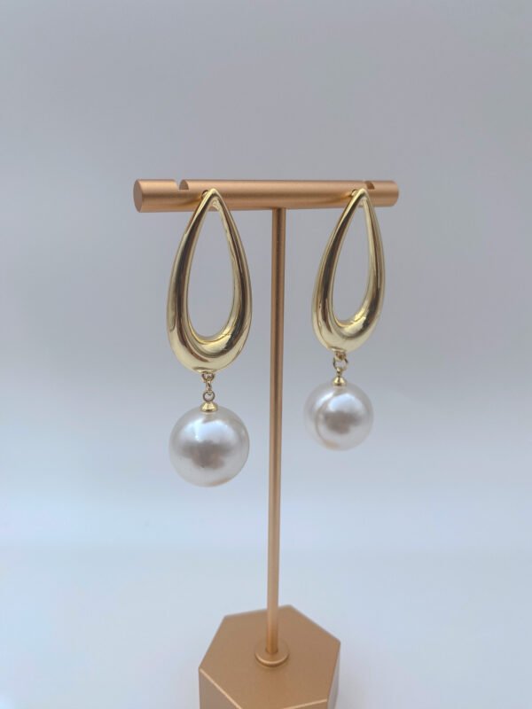 Arete Bronce Perla Alargado Baño 24K