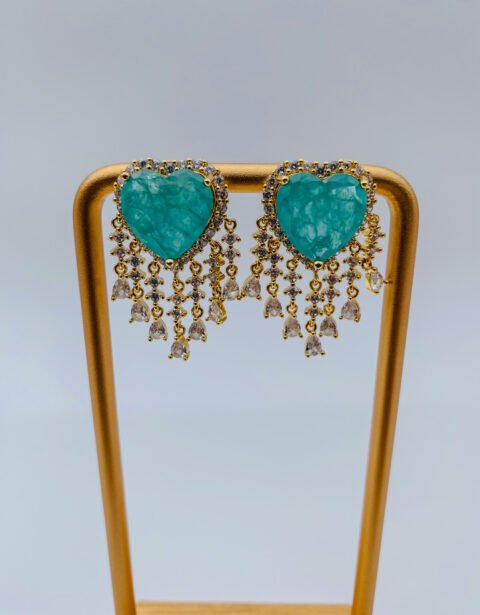 Aretes Rodio Esmeralda Corazón