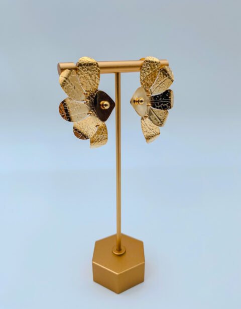 Arete Bronce Media Hoja Baño 24K