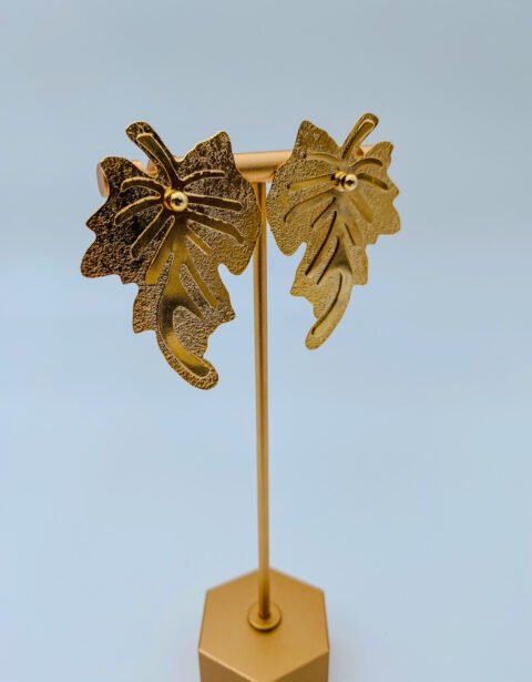 Arete Bronce Hojas Con Fondo Baño 24K