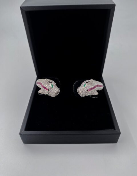 Brazalete Rodinado Tigre Piedras Plateado