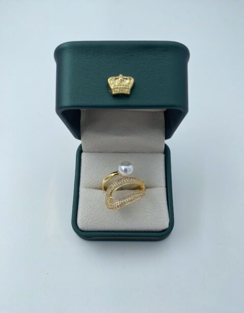 Anillo Rodio Dama Piedras y Perla