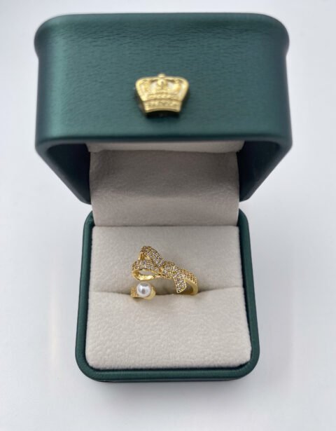 Anillo Rodio Dama Lazo Piedras y Perla