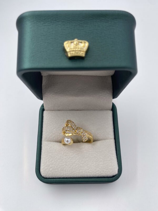 Anillo Rodio Dama Lazo Piedras y Perla
