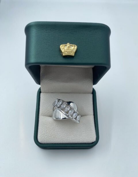 Anillo Rodio Dama Plateado Piedras