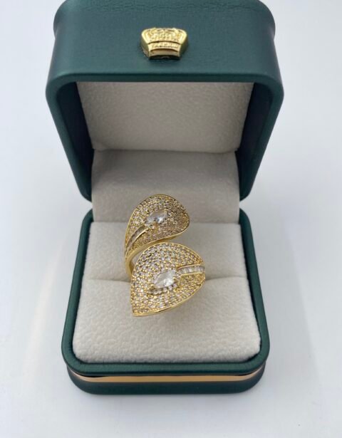 Anillo Rodio Dama Dos Oros Hojas Piedra